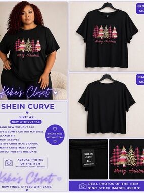 SHEIN Black Short-Sleeve Tee with Pink & Gold Tree Graphic